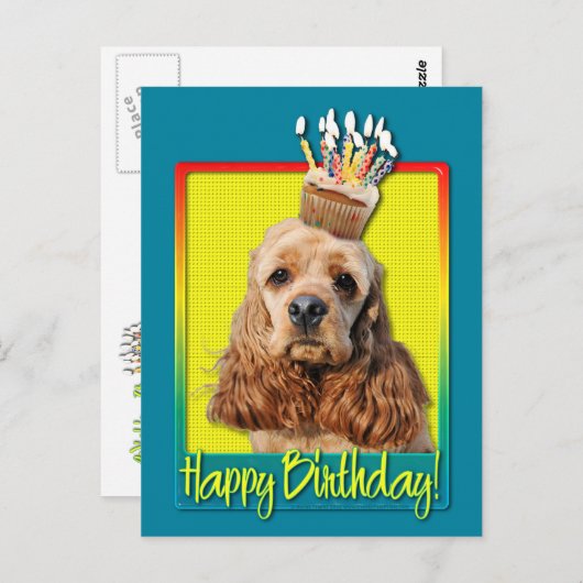 Verjaardag Cupcake - Cocker Spaniel Briefkaart (Voorkant / Achterkant)