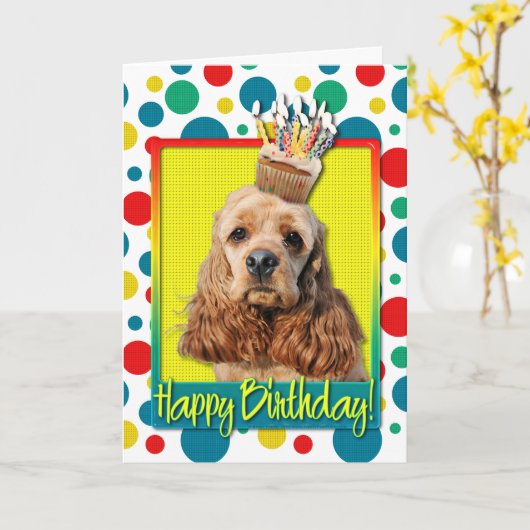 Verjaardag Cupcake - Cocker-spaniël Kaart (Gele Bloem)