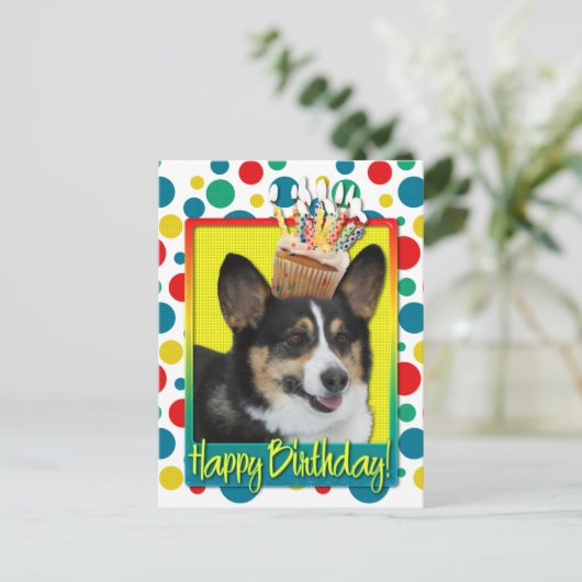 Verjaardag Cupcake - Corgi Briefkaart (Staand voorkant)