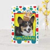 Verjaardag Cupcake - Corgi Kaart (Gele Bloem)