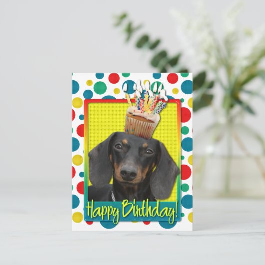 Verjaardag Cupcake - Dachshund - Winston Briefkaart (Staand voorkant)