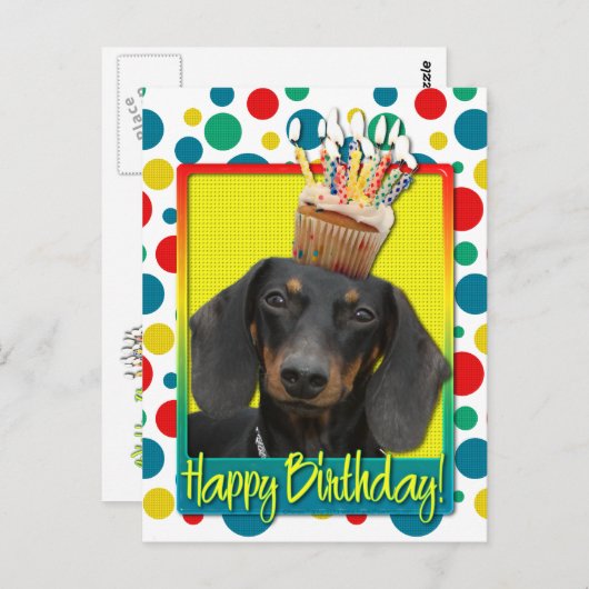Verjaardag Cupcake - Dachshund - Winston Briefkaart (Voorkant / Achterkant)