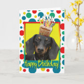 Verjaardag Cupcake - Dachshund - Winston Kaart (Gele Bloem)