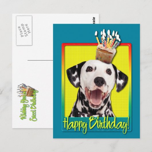 Verjaardag Cupcake - Dalmatisch Briefkaart (Voorkant / Achterkant)