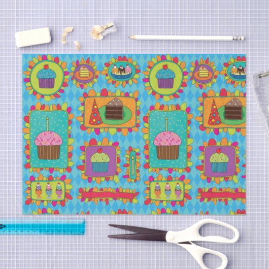 Verjaardag Cupcake Dessert Party Blauw Tissuepapier (Craft)