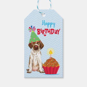 Verjaardag Cupcake Duits Wirehaired Pointer Cadeaulabel