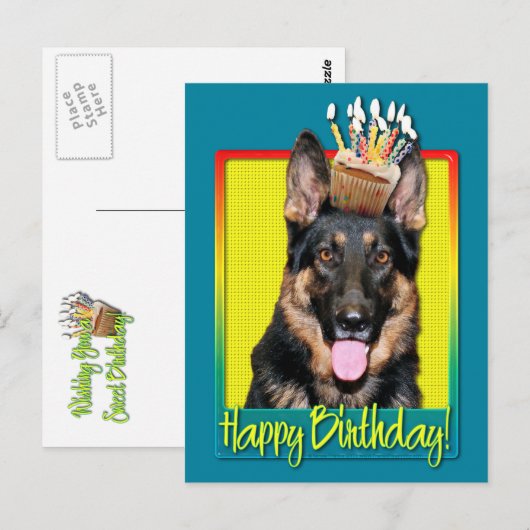 Verjaardag Cupcake - Duitse Herder - Kuno Briefkaart (Voorkant / Achterkant)