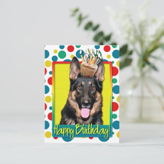 Verjaardag Cupcake - Duitse Herder - Kuno Briefkaart (Staand voorkant)
