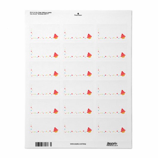 Verjaardag cupcake en kleurrijke confetti sterren etiket (Full Sheet)