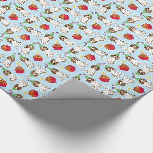 Verjaardag Cupcake Engelse Springer Spaniël Cadeaupapier (Hoek)