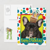 Verjaardag Cupcake - Franse Bulldog - Blauwgroen Briefkaart (Voorkant / Achterkant)