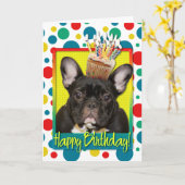 Verjaardag Cupcake - Franse Bulldog - Blauwgroen Kaart (Gele Bloem)