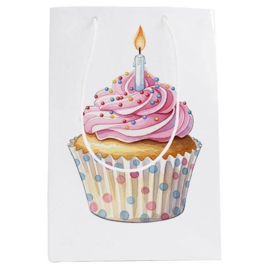 Verjaardag Cupcake Gift Bag Medium Cadeauzakje (Voorkant)