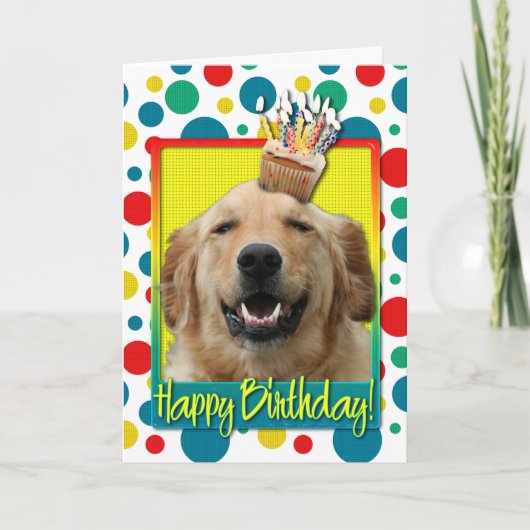 Verjaardag Cupcake - Golden retriever - Mickey Kaart (Voorkant)