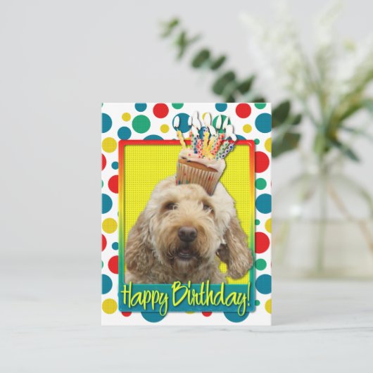 Verjaardag Cupcake - GoldenDoodle Briefkaart (Staand voorkant)