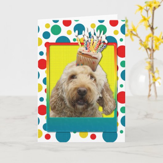 Verjaardag Cupcake - GoldenDoodle Kaart (Gele Bloem)