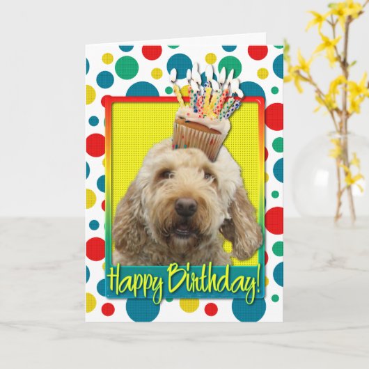 Verjaardag Cupcake - GoldenDoodle Kaart (Gele Bloem)