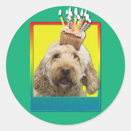 Verjaardag Cupcake - GoldenDoodle Ronde Sticker (Voorkant)