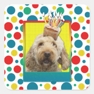 Verjaardag Cupcake - GoldenDoodle Vierkante Sticker