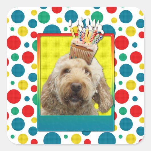 Verjaardag Cupcake - GoldenDoodle Vierkante Sticker (Voorkant)