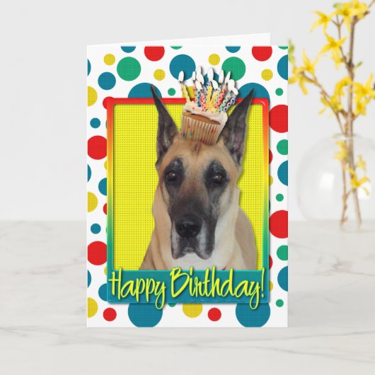 Verjaardag Cupcake - Great dane Kaart (Gele Bloem)