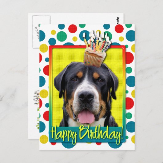 Verjaardag Cupcake - Greater Swiss Mountain Dog Briefkaart (Voorkant / Achterkant)
