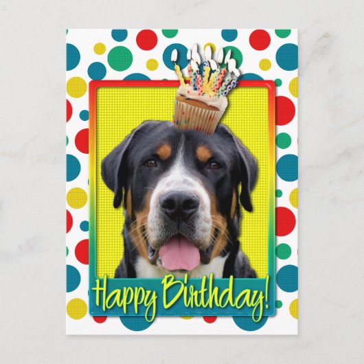 Verjaardag Cupcake - Greater Swiss Mountain Dog Briefkaart (Voorkant)
