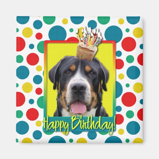 Verjaardag Cupcake - Greater Swiss Mountain Dog Magneet (Voorkant)