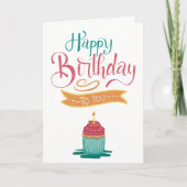 Verjaardag Cupcake Handlettering Kaart (Voorkant)