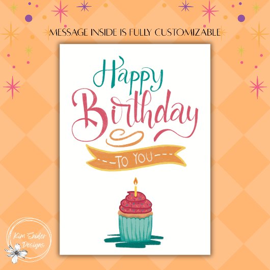 Verjaardag Cupcake Handlettering Kaart