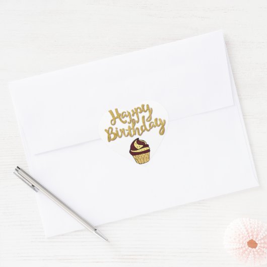 Verjaardag Cupcake Hart Sticker (Envelop)