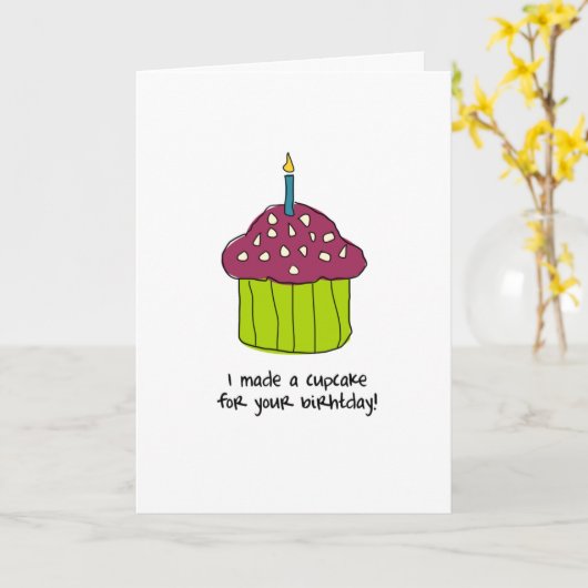 Verjaardag Cupcake Kaart (Gele Bloem)