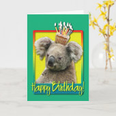 Verjaardag Cupcake - Koala Kaart (Gele Bloem)