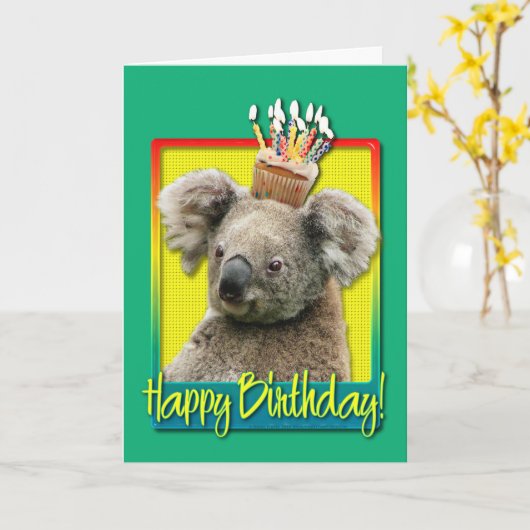 Verjaardag Cupcake - Koala Kaart (Gele Bloem)