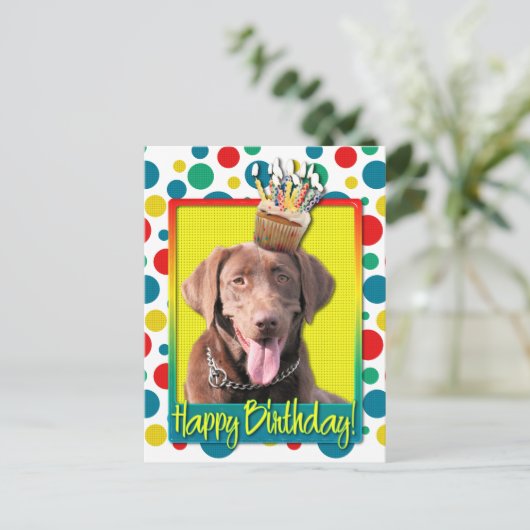 Verjaardag Cupcake - Labrador - Chocolade Briefkaart (Staand voorkant)