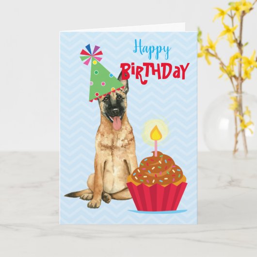 Verjaardag Cupcake Malinois Kaart (Gele Bloem)