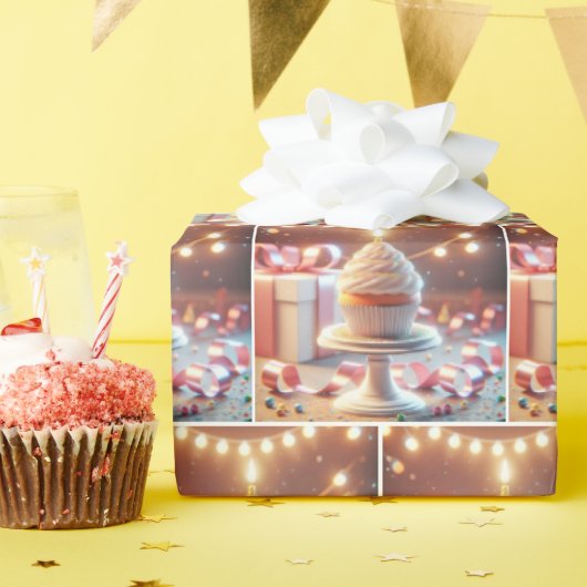 Verjaardag Cupcake met String verlichting Cadeaupapier (Verjaardagsfeest)