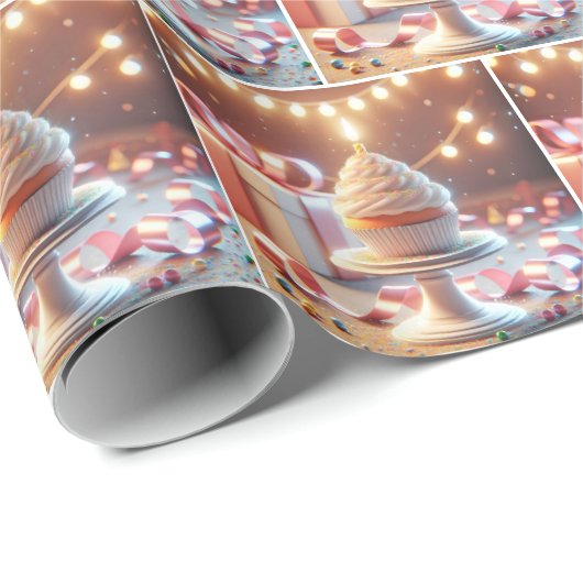 Verjaardag Cupcake met String verlichting Cadeaupapier (Rol Hoek)
