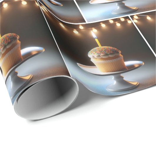 Verjaardag Cupcake met String verlichting Cadeaupapier (Rol Hoek)