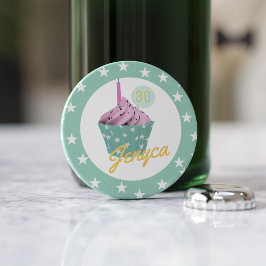 Verjaardag cupcake monogram flesopener button flesopener