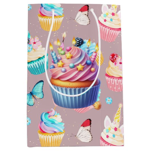 Verjaardag Cupcake Party Medium Cadeauzakje (Voorkant)