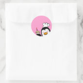 Verjaardag cupcake pinguïn chef ronde sticker (Tas)