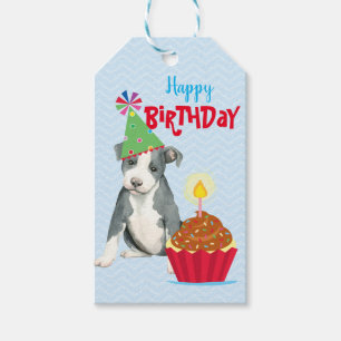 Verjaardag Cupcake Pit Bull Terrier Cadeaulabel