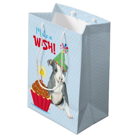 Verjaardag Cupcake Pit Bull Terrier Medium Cadeauzakje (Achterkant Gekanteld)