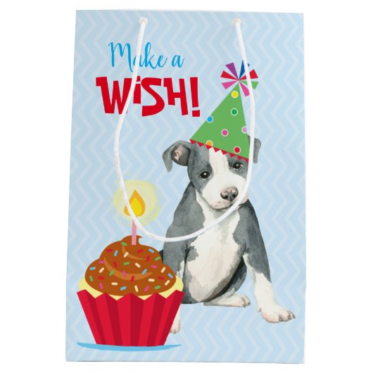Verjaardag Cupcake Pit Bull Terrier Medium Cadeauzakje (Achterkant)