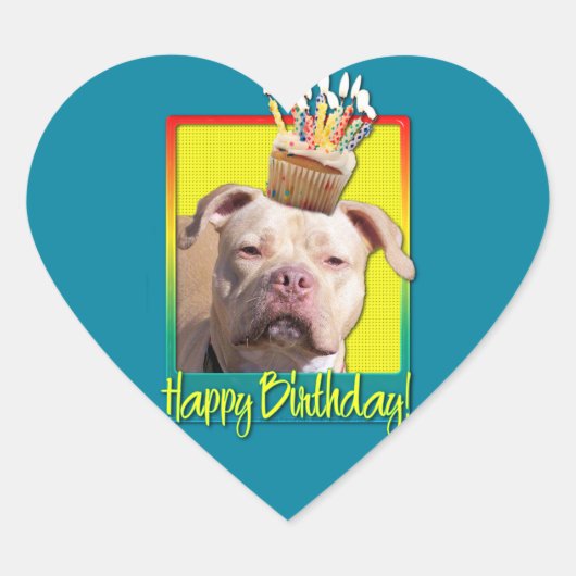 Verjaardag Cupcake - Pitbull - Jersey Meisje Hart Sticker (Voorkant)