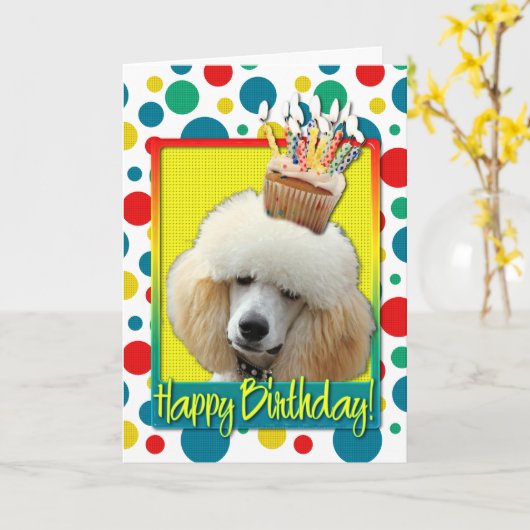 Verjaardag Cupcake - Poedel - Abrikoos Kaart (Gele Bloem)