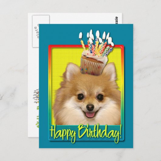Verjaardag Cupcake Pomeranian Briefkaart (Voorkant / Achterkant)