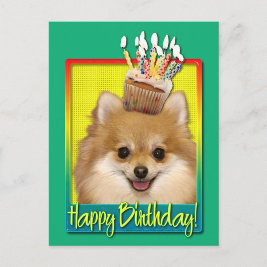 Verjaardag Cupcake Pomeranian Briefkaart (Voorkant)