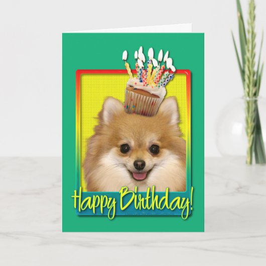 Verjaardag Cupcake Pomeranian Kaart (Voorkant)